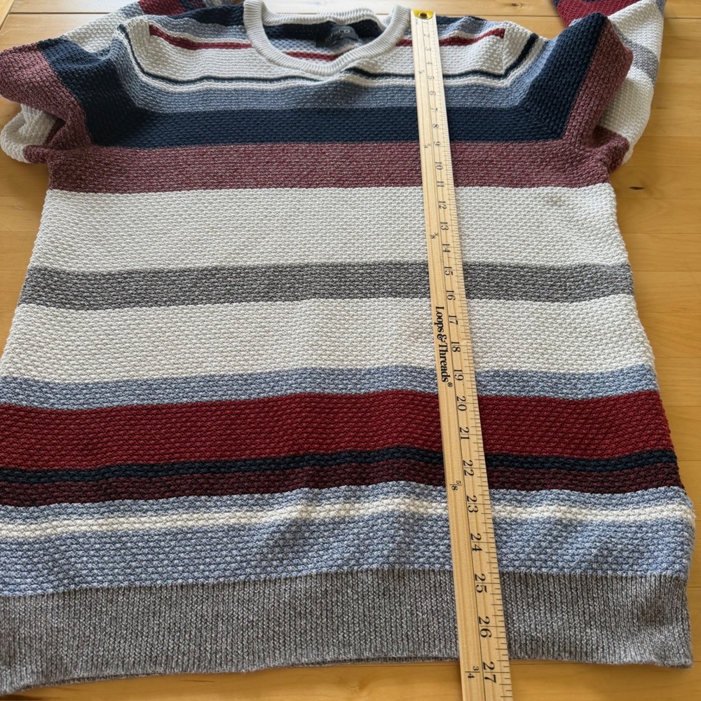 RW&CO Textured Popcorn Knit Striped Sweater Blue Burgundy Mens Large Nautical - Picture 9 of 10